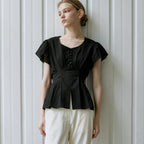 OURCOMOS comos 1143 pintuck shirring tie blouse (black)