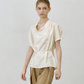 OURCOMOS comos 1408 tie drape neck blouse (cream)