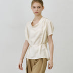 OURCOMOS comos 1408 tie drape neck blouse (cream)