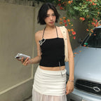 KIJUN [Liz wearing] Crochet Knit Tube Top Black