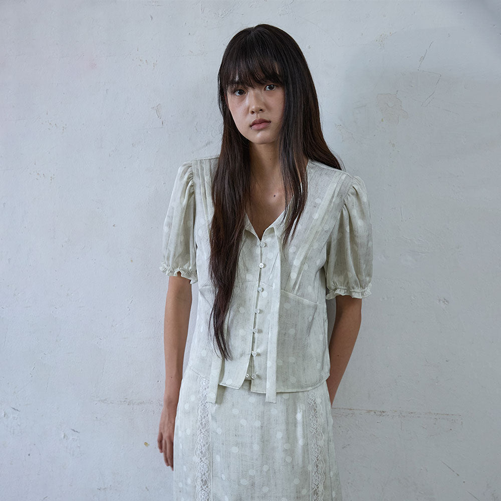 HOKUSPOKUS [5th] Pearl Dot Tie Blouse_Ecru