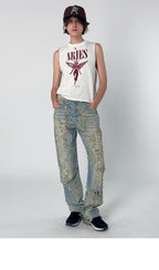 ARIES (W) FADED NIRVANA MUSCLE VEST (OFF WHITE)