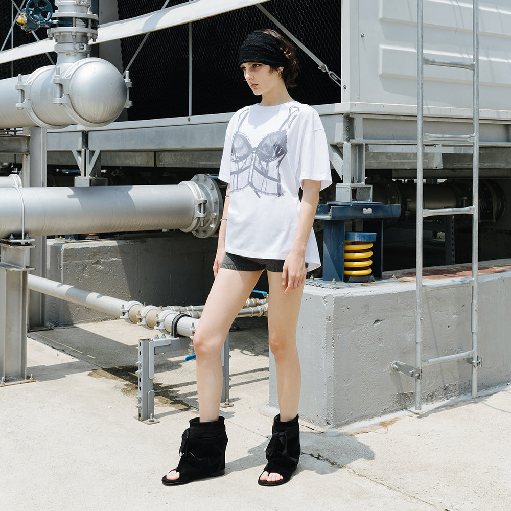 THREE TO EIGHTY [7th] SNAP CORSET GRAPHIC T-SHIRT WHITE