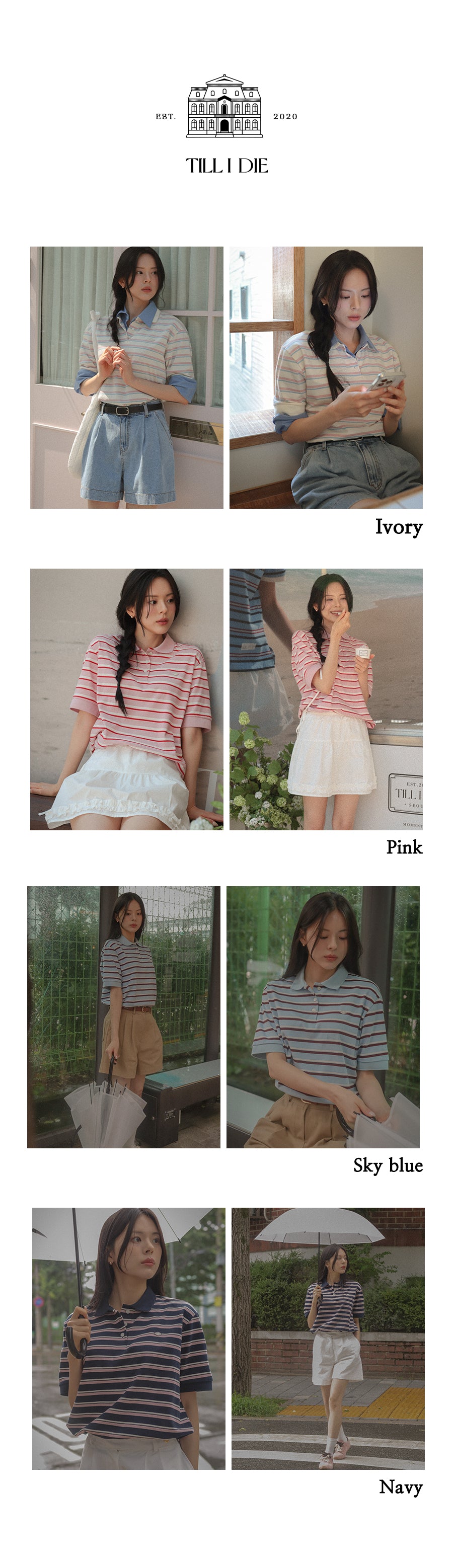 TILLIDIE Striped collar t-shirt TISU04TS01_Pink