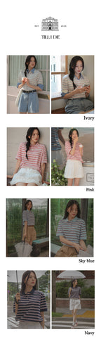 TILLIDIE Striped collar t-shirt TISU04TS01_Pink