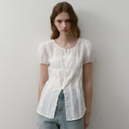 OSTKAKA [1st reorder] Shirring volume crinkle blouse ivory