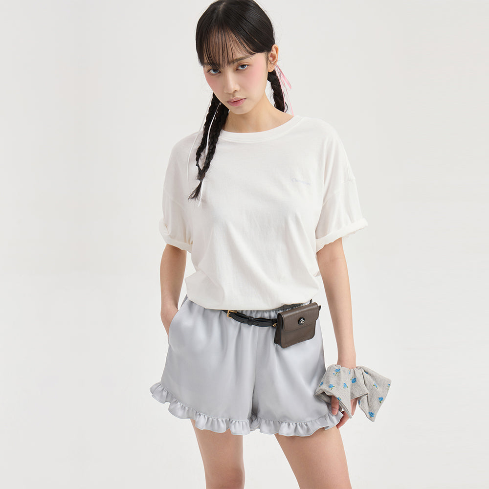 LUCKY CHOUETTE Chouetties by LUCKY CHOUETTE_Back Print Loose Fit Short T-shirt (white)_LATAX25410WHX