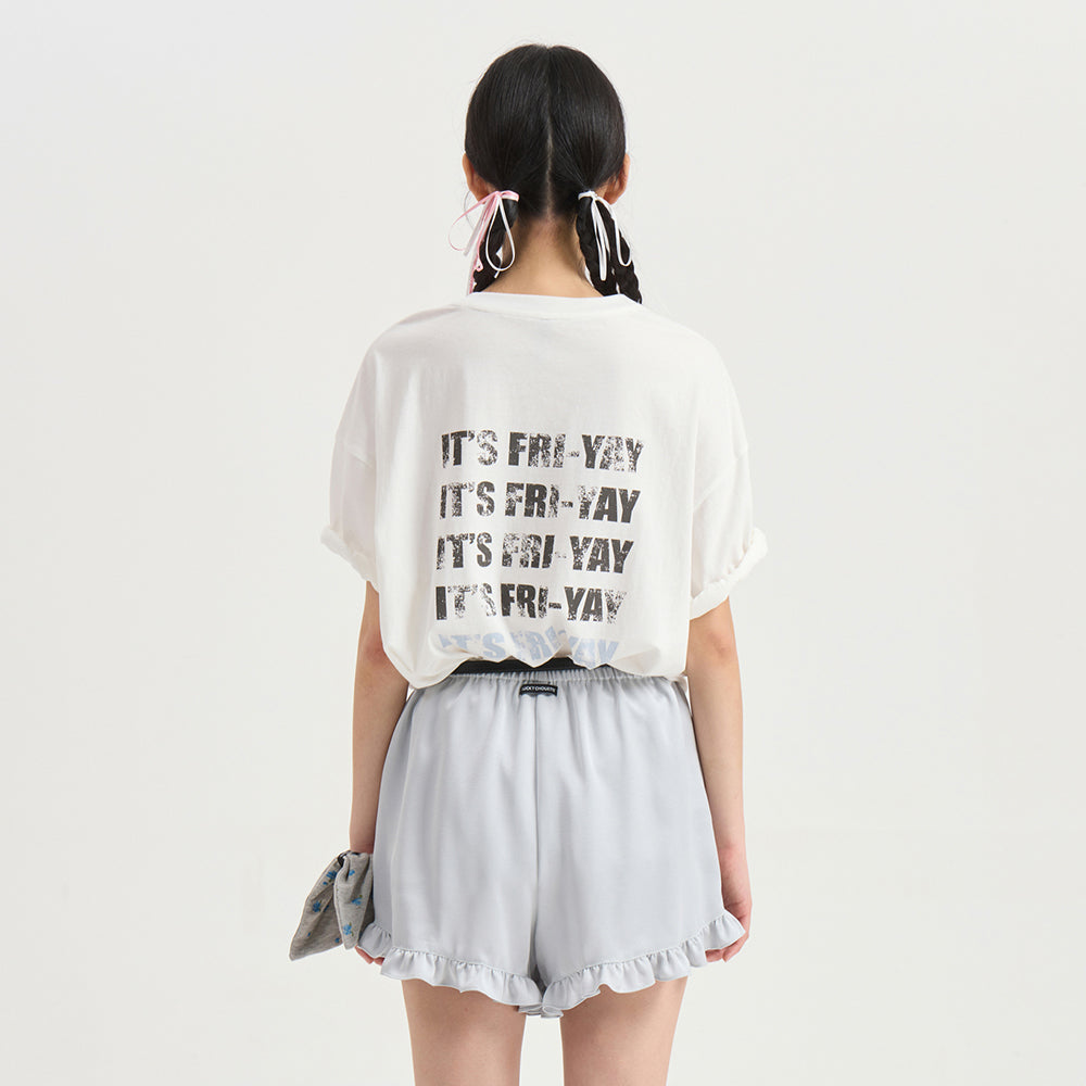 LUCKY CHOUETTE Chouetties by LUCKY CHOUETTE_Back Print Loose Fit Short T-shirt (white)_LATAX25410WHX