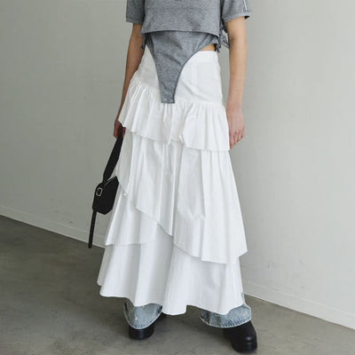 (W) FLARE TIERED SKIRT (WHITE)