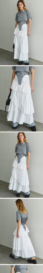 MAISON SPECIAL (W) FLARE TIERED SKIRT (WHITE)