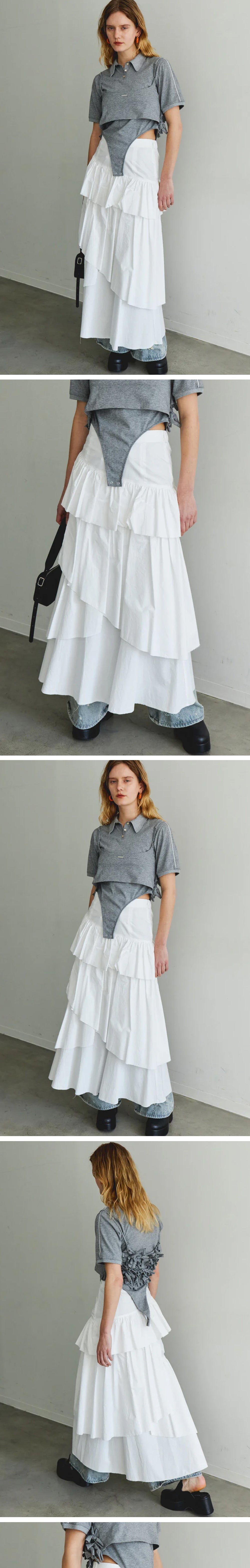 MAISON SPECIAL (W) FLARE TIERED SKIRT (WHITE)