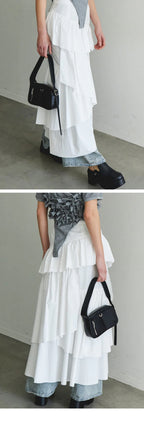 MAISON SPECIAL (W) FLARE TIERED SKIRT (WHITE)
