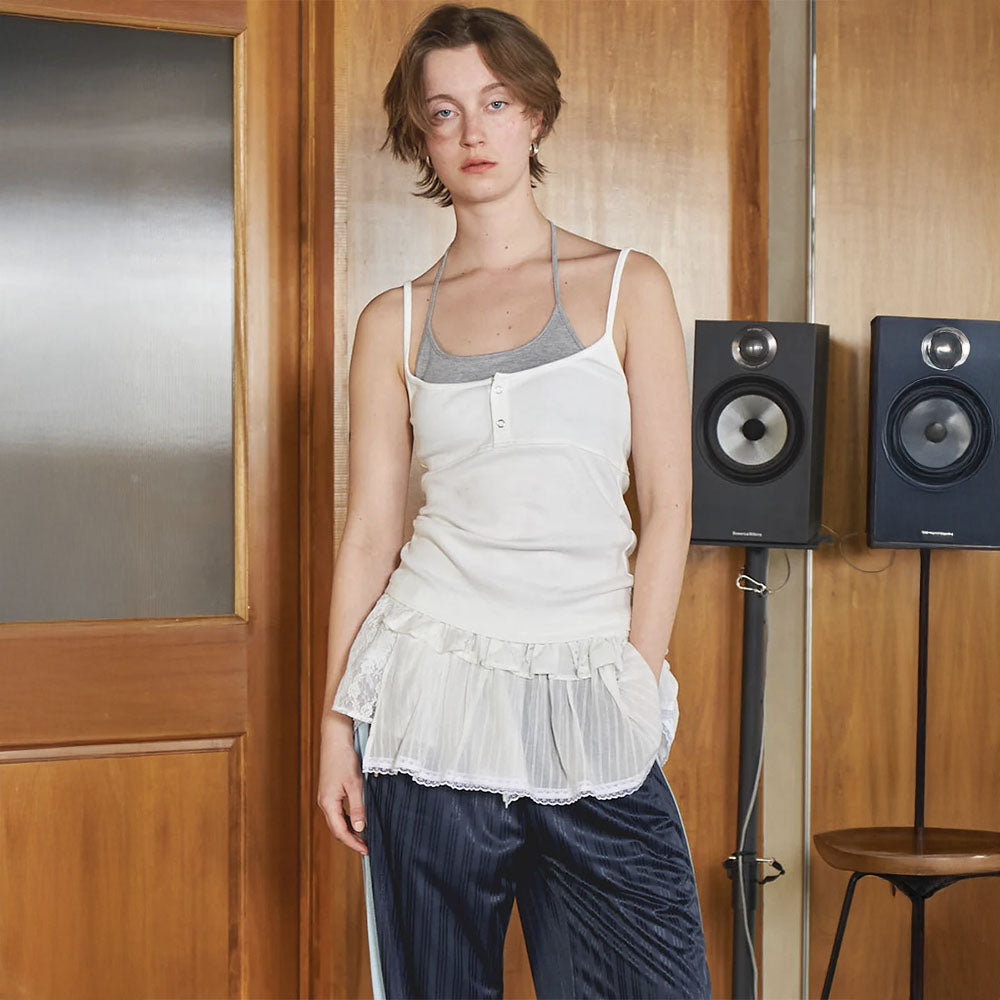 MAISON SPECIAL (W) HENLEY NECK LAYERED CAMISOLE (WHITE)