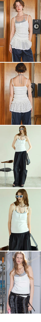MAISON SPECIAL (W) HENLEY NECK LAYERED CAMISOLE (WHITE)