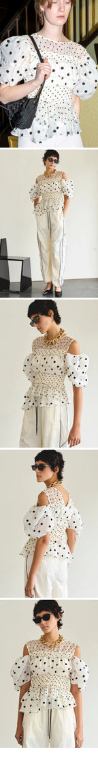 MAISON SPECIAL (W) 2WAY SLEEVE DOT RUFFLE BLOUSE (MULTI)