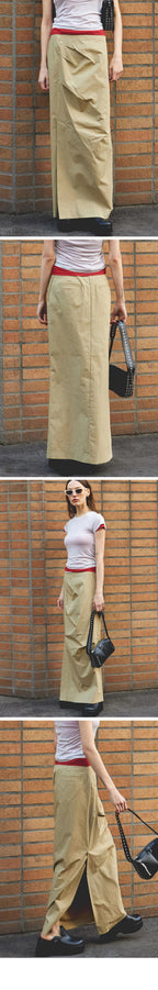 MAISON SPECIAL (W) SIDE SLIT TUCK TIGHT SKIRT (BEIGE)