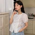NONLOCAL Ellie Lace Pintuck Stripe Blouse - Light Blue
