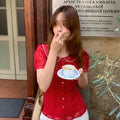 AND YOU Panama Peter Pan Collar Pin Tuck Blouse (Red dot/Navy dot)