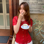 AND YOU Panama Peter Pan Collar Pin Tuck Blouse (Red dot/Navy dot)