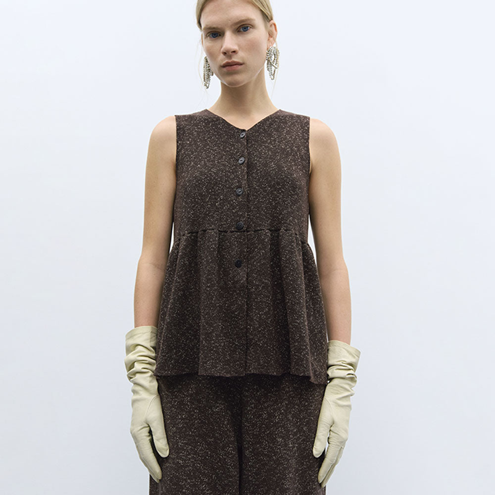CORDERA (W) FLECKED COTTON PEPLUM TOP (BROWN)