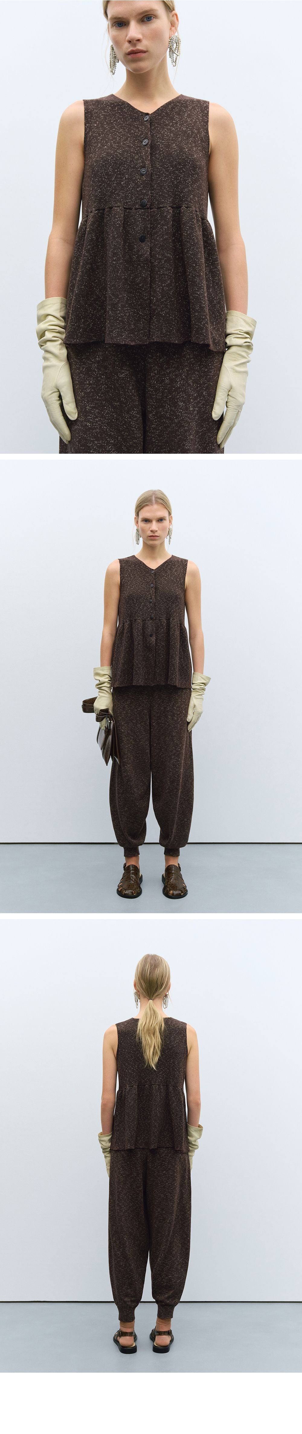 CORDERA (W) FLECKED COTTON PEPLUM TOP (BROWN)