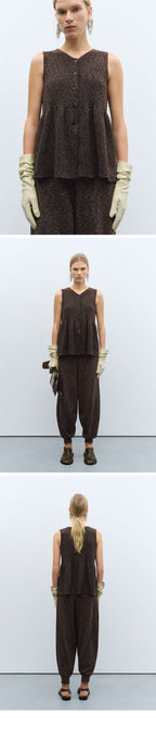 CORDERA (W) FLECKED COTTON PEPLUM TOP (BROWN)