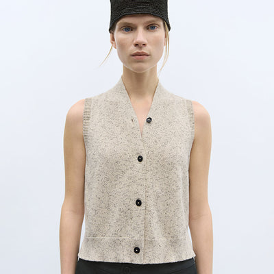 (W) FLECKED COTTON VEST (NATURAL)