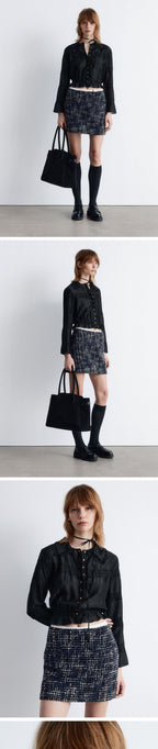 & Other Stories Long Sleeve Lace Blouse (Black)