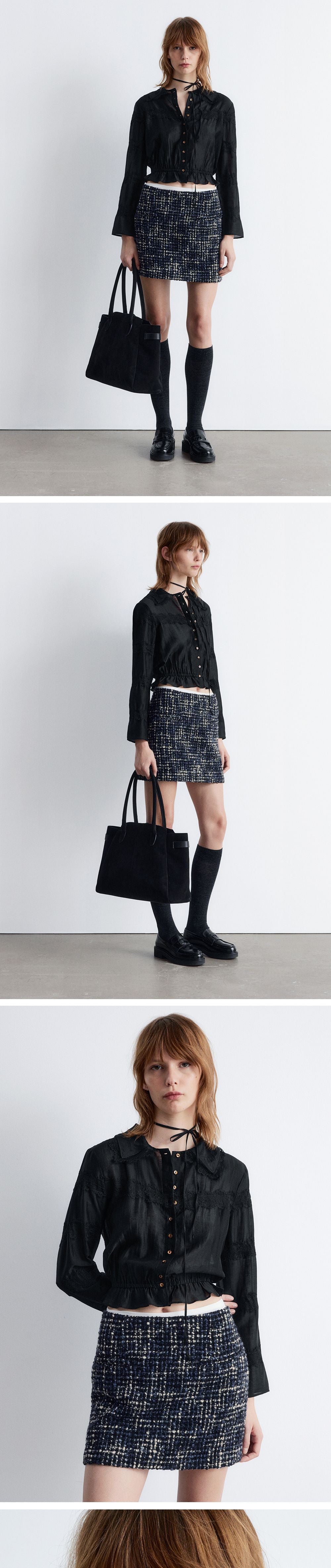 & Other Stories Long Sleeve Lace Blouse (Black)