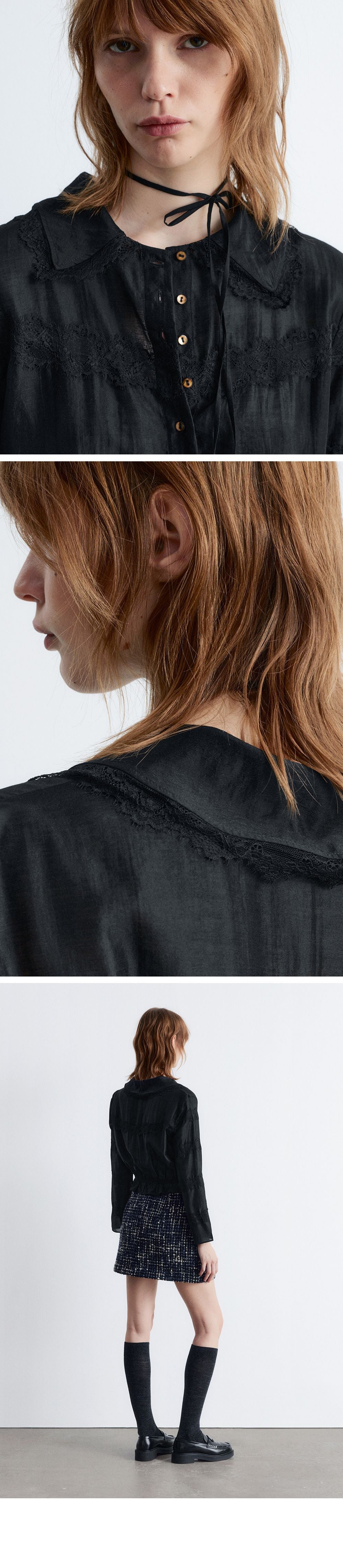 & Other Stories Long Sleeve Lace Blouse (Black)