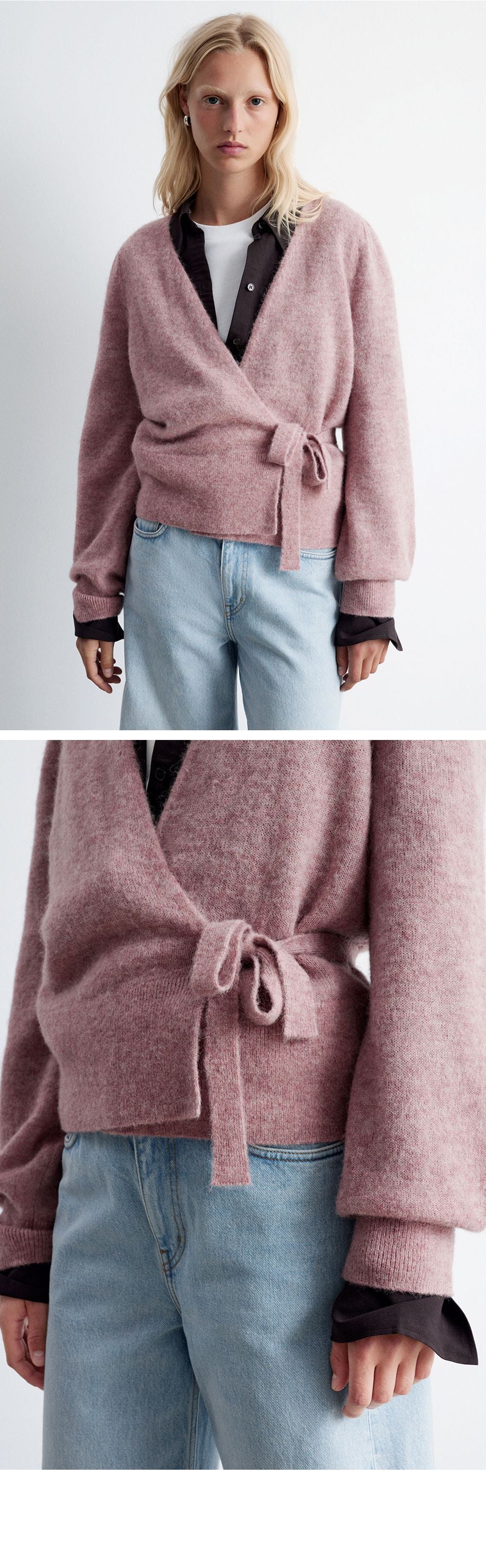 & Other Stories Mohair Blend Knit Wrap Cardigan (Dusty Pink)