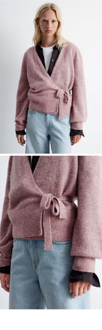 & Other Stories Mohair Blend Knit Wrap Cardigan (Dusty Pink)