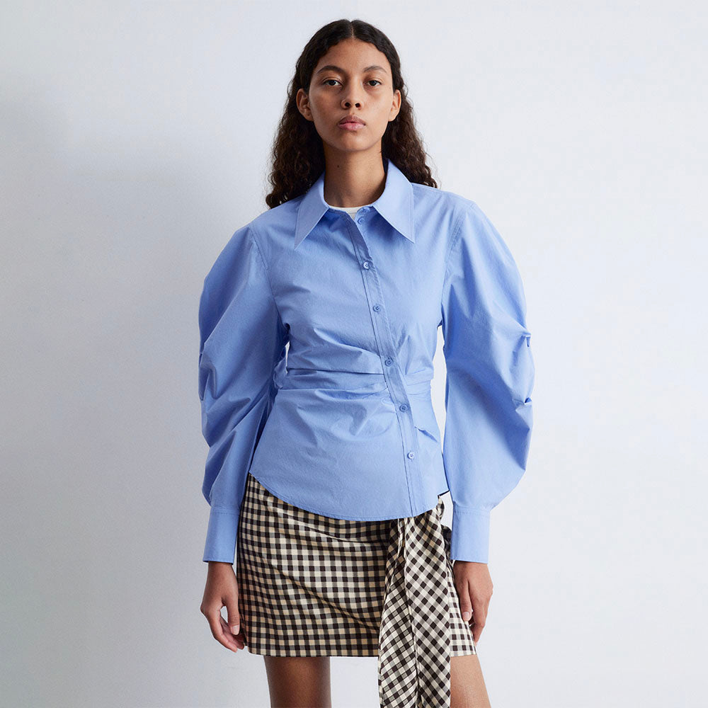 & Other Stories Asymmetrical Cotton Shirt (Mid Blue)