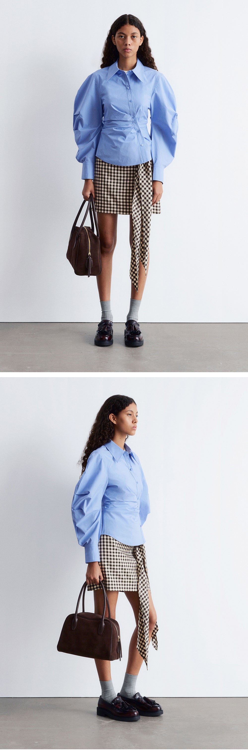 & Other Stories Asymmetrical Cotton Shirt (Mid Blue)