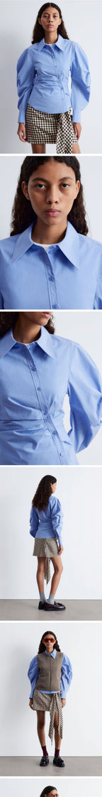 & Other Stories Asymmetrical Cotton Shirt (Mid Blue)
