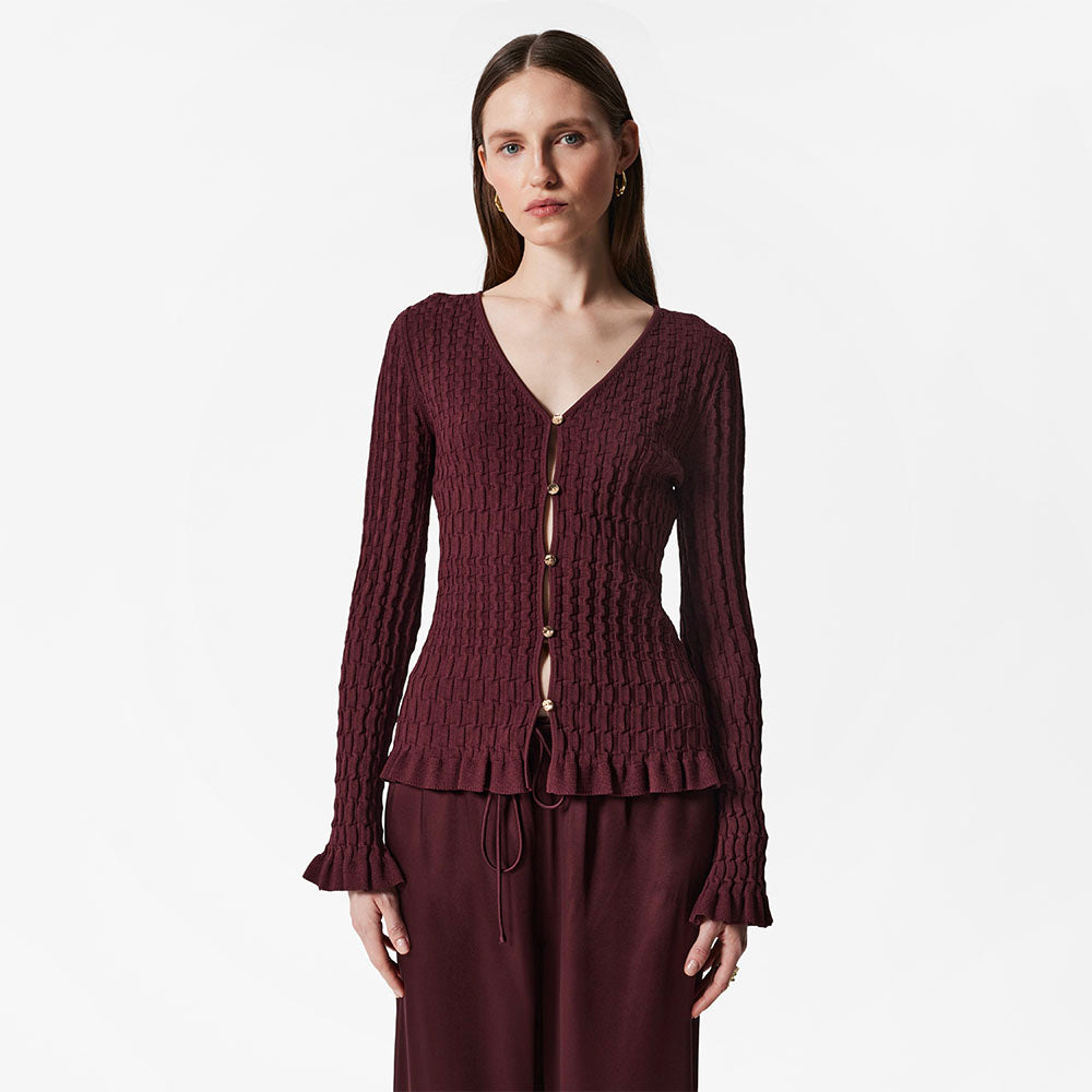 & Other Stories Textured Knit Cardigan (Dark Red)