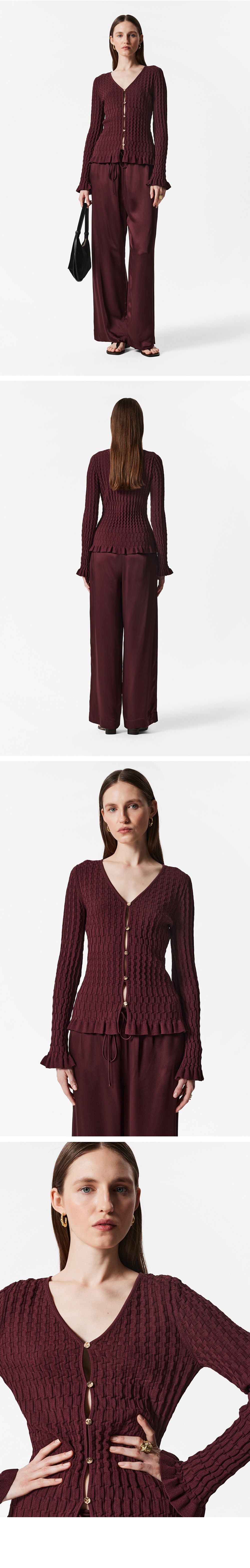 & Other Stories Textured Knit Cardigan (Dark Red)