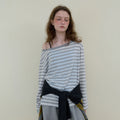NOCONTENT 230. Off Shoulder Stripe T _ Melange Grey