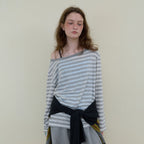 NOCONTENT 230. Off Shoulder Stripe T _ Melange Grey