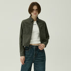 MAGOODGAN Femerald 2203 Washed Khaki Cropped Western Shirt