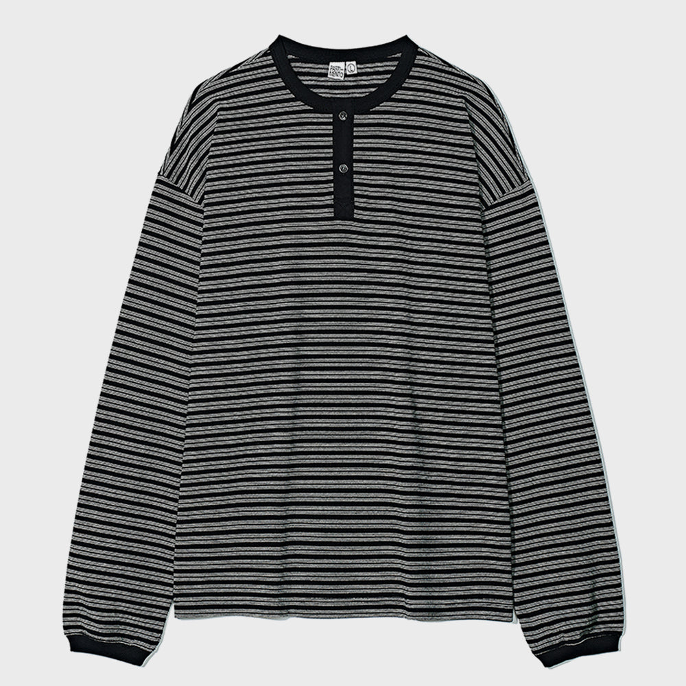 partimento Henley Neck Stripe Long Sleeve Black