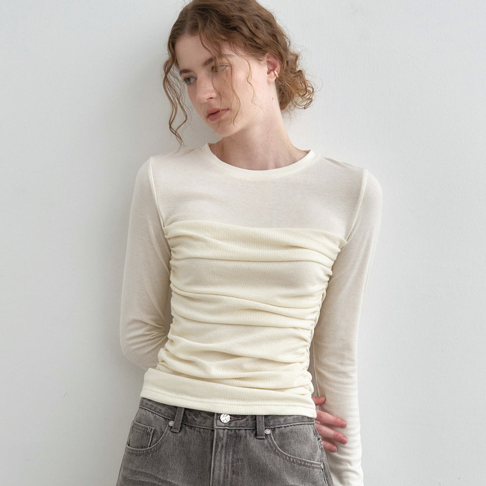 MONGDOL Tube top shirring layered t-shirt cream MDTS083CREAM