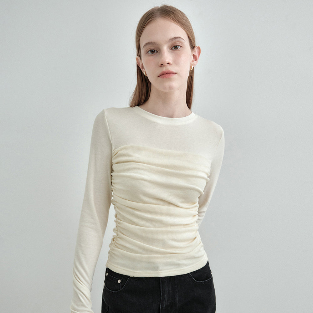 MONGDOL Tube top shirring layered t-shirt cream MDTS083CREAM