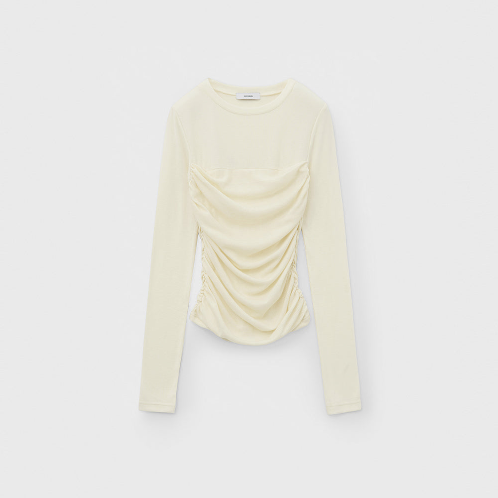 MONGDOL Tube top shirring layered t-shirt cream MDTS083CREAM