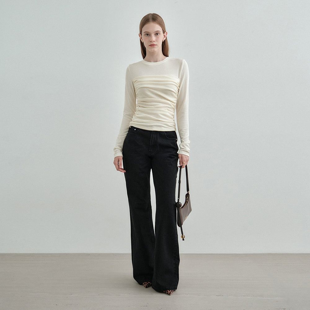 MONGDOL Tube top shirring layered t-shirt cream MDTS083CREAM