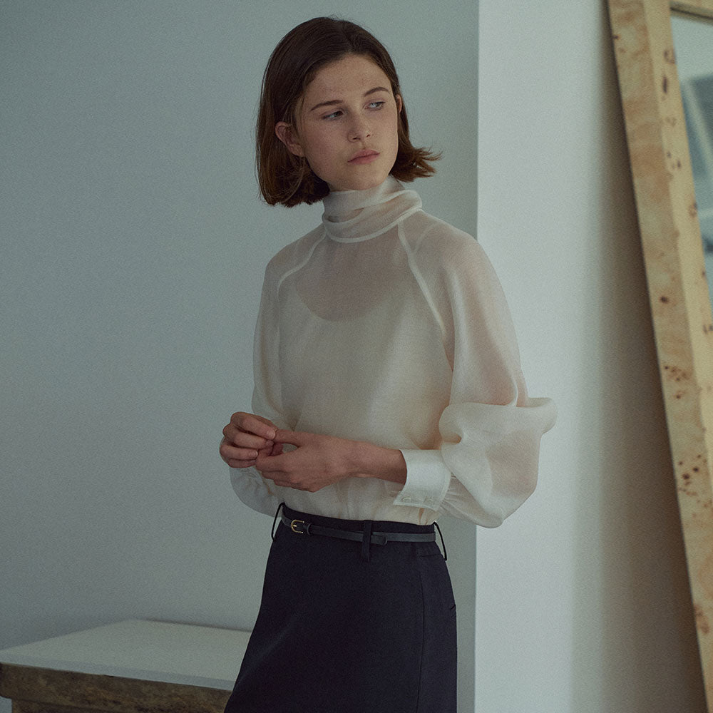 LAMEREI [20th Reorder] Tie See-through Blouse[LMBFCO25SH314]-2color