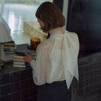 LAMEREI [20th Reorder] Tie See-through Blouse[LMBFCO25SH314]-2color