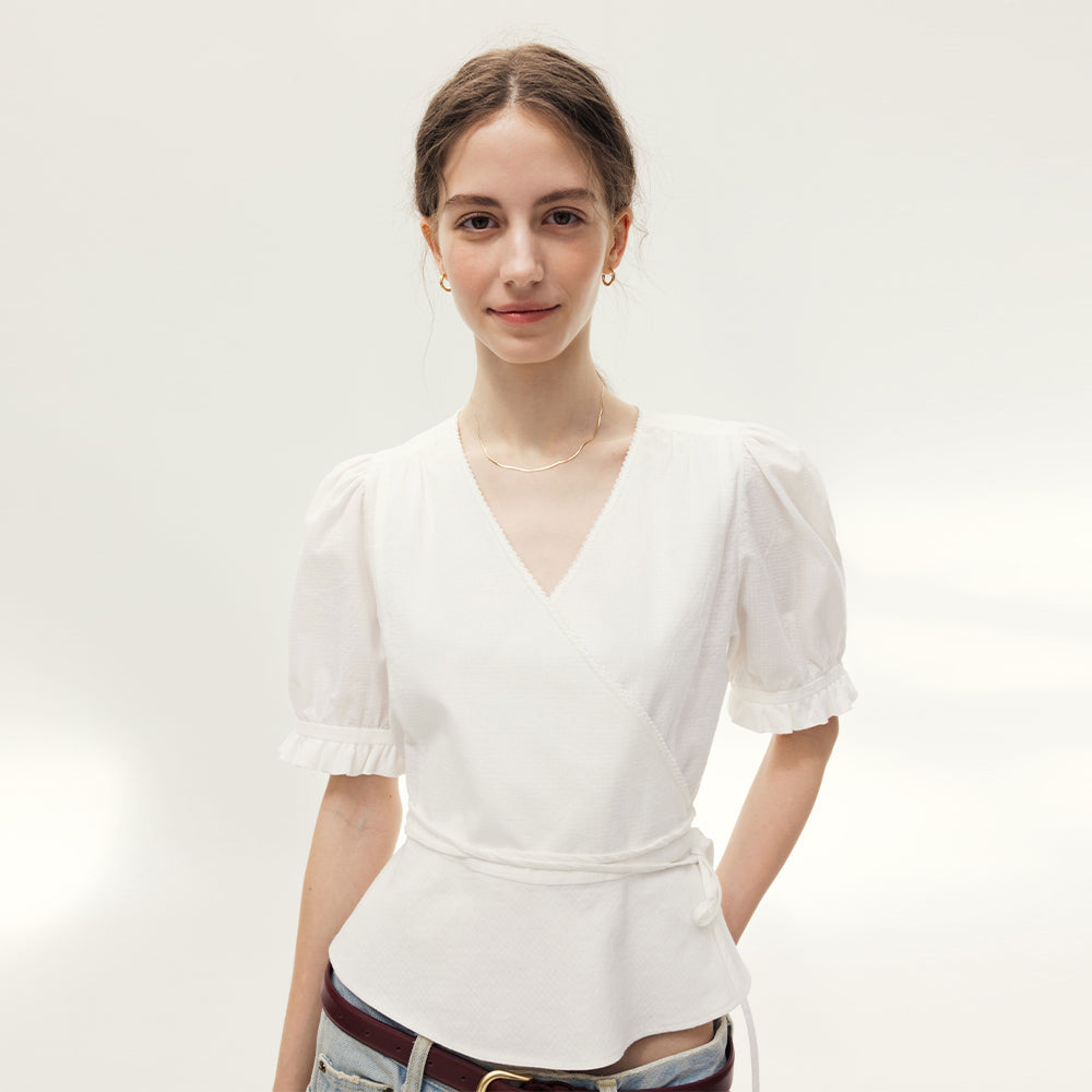 AND YOU Mullins V-neck wrap blouse (Ivory)