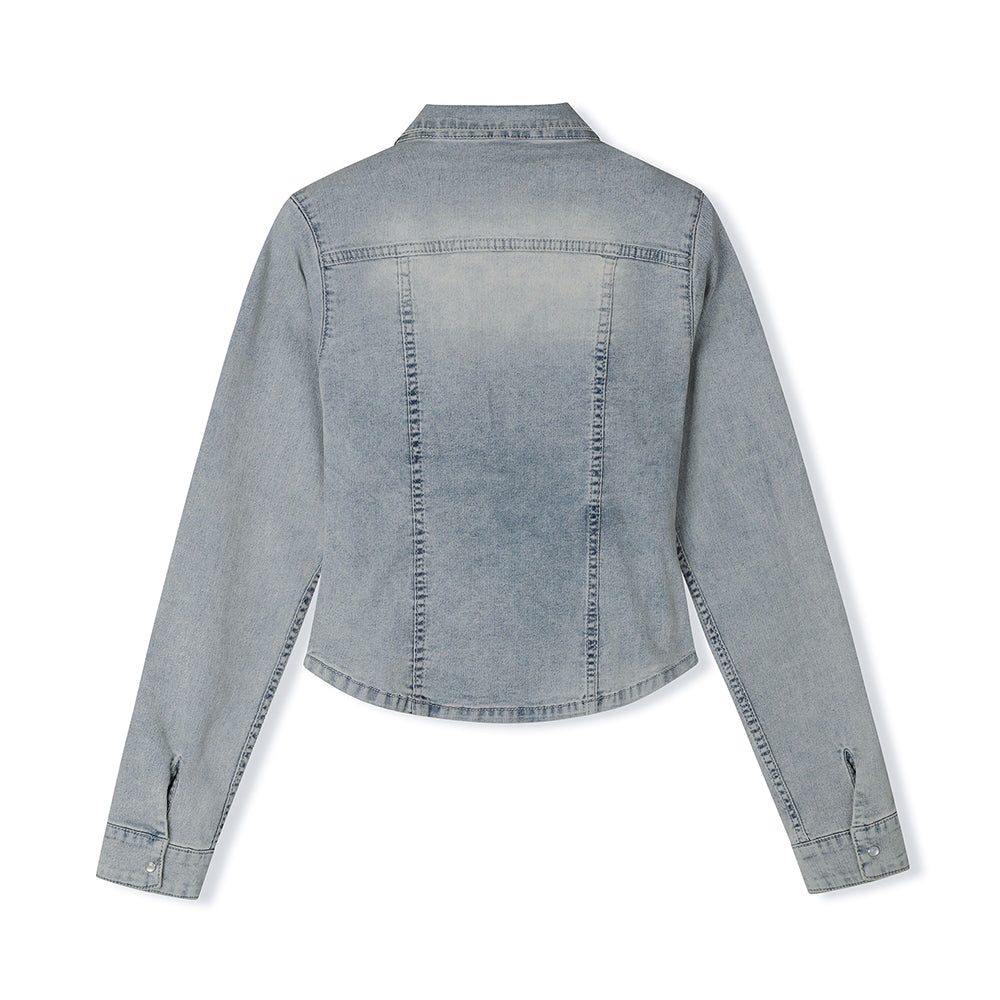 DECET WOMEN Western Slim Denim Shirts DCWSH003LIGHTBLUE