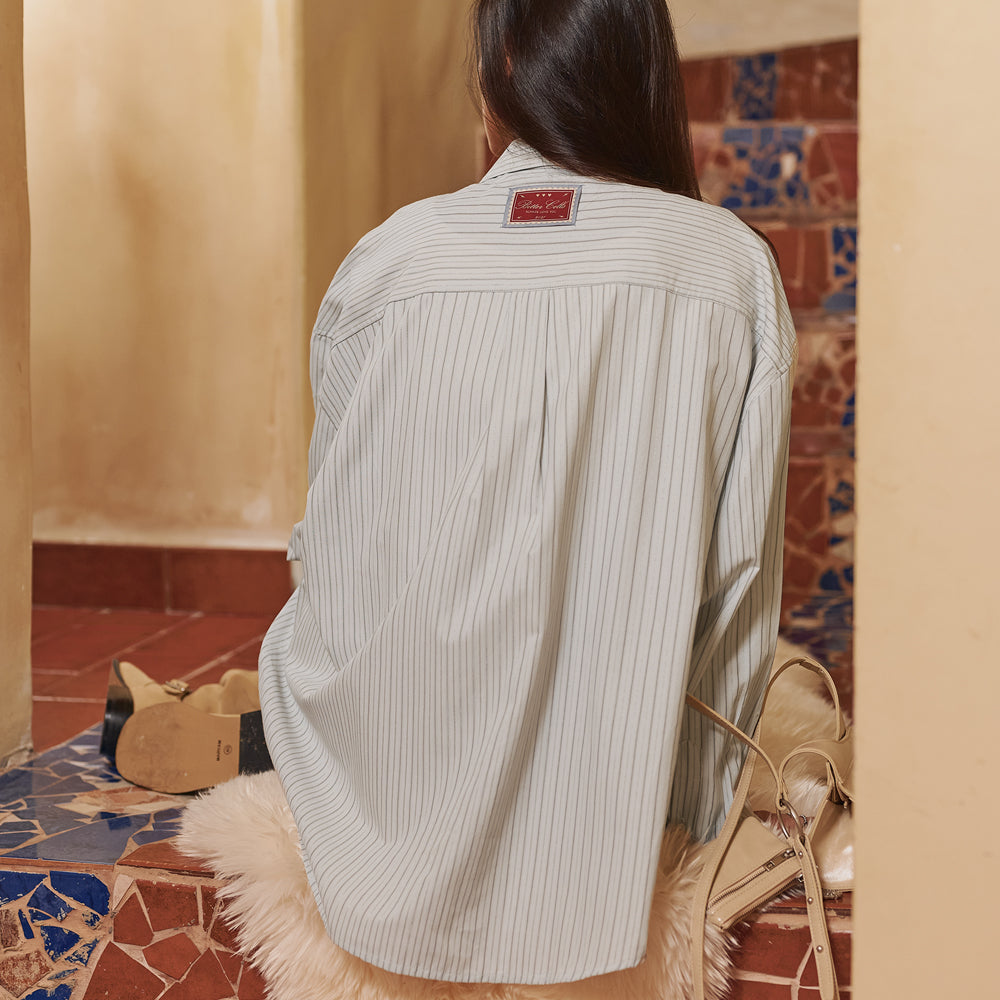 BITTERCELLS Oversized Sasha Stripe Shirt-Grey